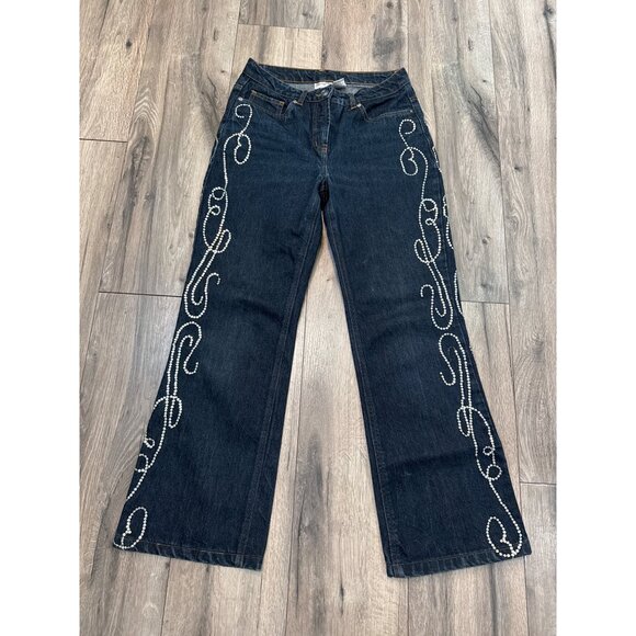 Spiegel Embellished Silver Sequined Swirl Denim Bootcut Flare Jeans Size 6 - Picture 1 of 10